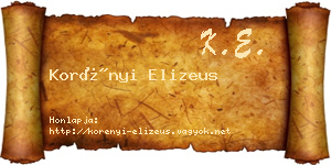 Korényi Elizeus névjegykártya